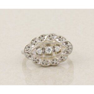 14k White Gold .15 carat Diamond Art Deco Ring Size 4 3/4 sizeable Antique